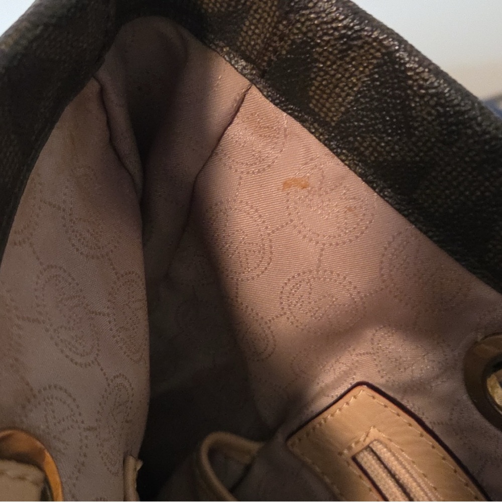 Michael Kors Signature Monogram Leather Jet Set Tote Brown Shoulder Bag Large - Picture 10 of 12